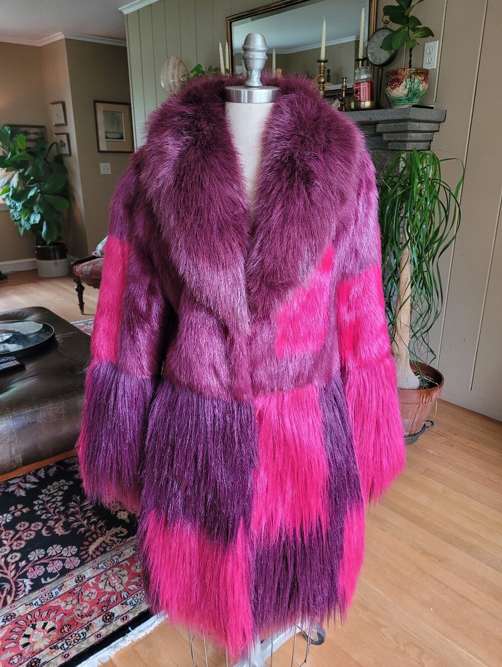Donna Salyers Fabulous Furs Faux Fur Pink And Purple Shawl Collar Coat